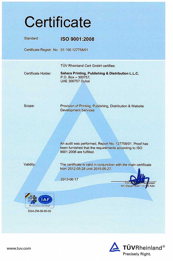 ISO certificate sahara-printing